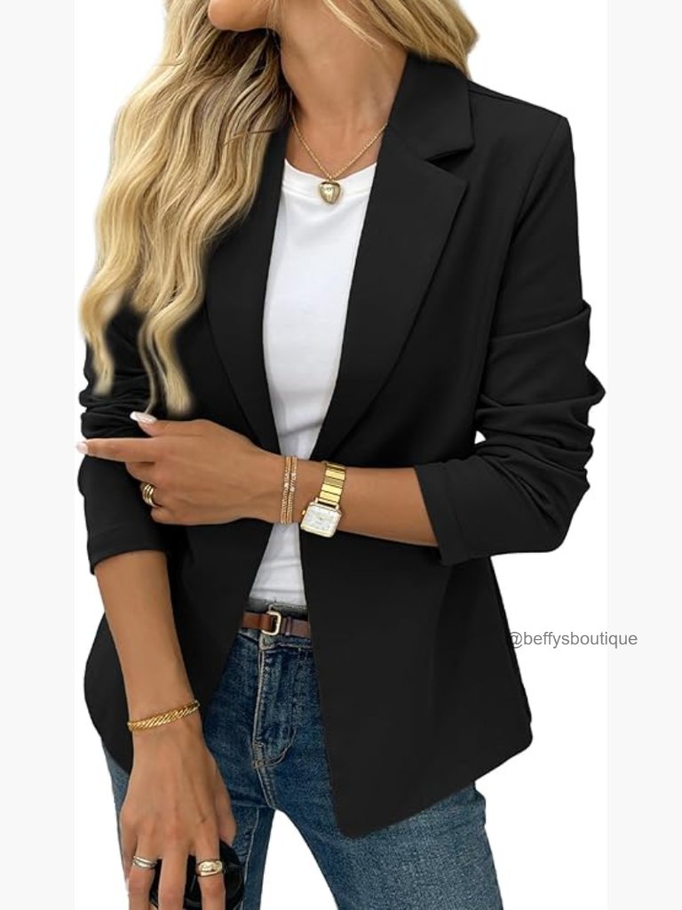 Stretchy Knit Blazer Long Sleeve Open Front Business Casual Office Jacket
